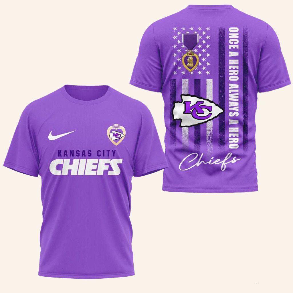 Kansas City Chiefs National Purple Heart Day Shirt Kansas City Chiefs Merch Fans Gifts-1