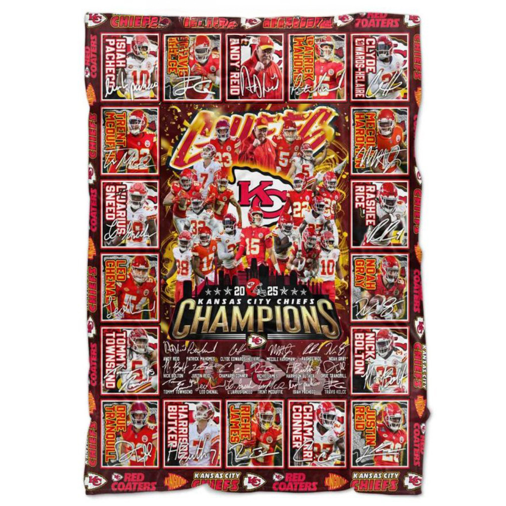 Kansas City Chiefs Super Bowl Champions 2025 Blanket Football Fan Gift Ideas-1