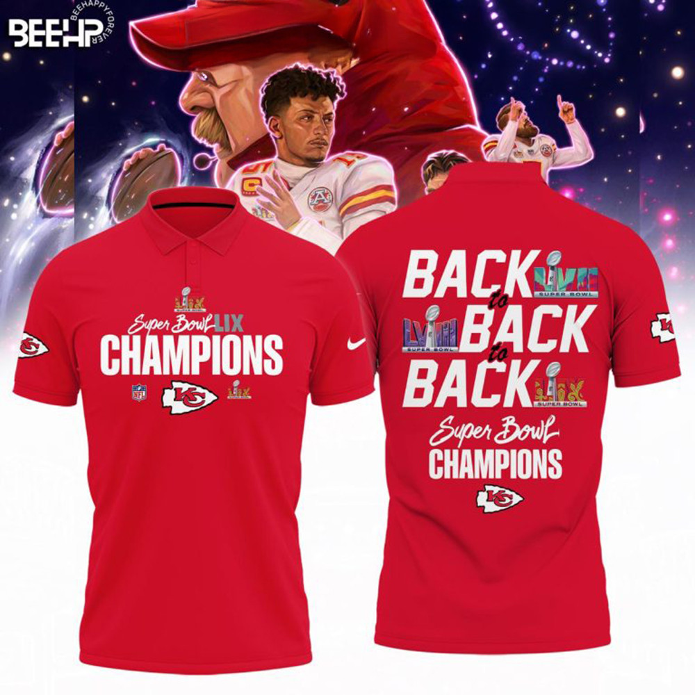 Kansas City Chiefs Super Bowl LIX Back To Back To Back Champions Polo Shirt Gift For Fan-1