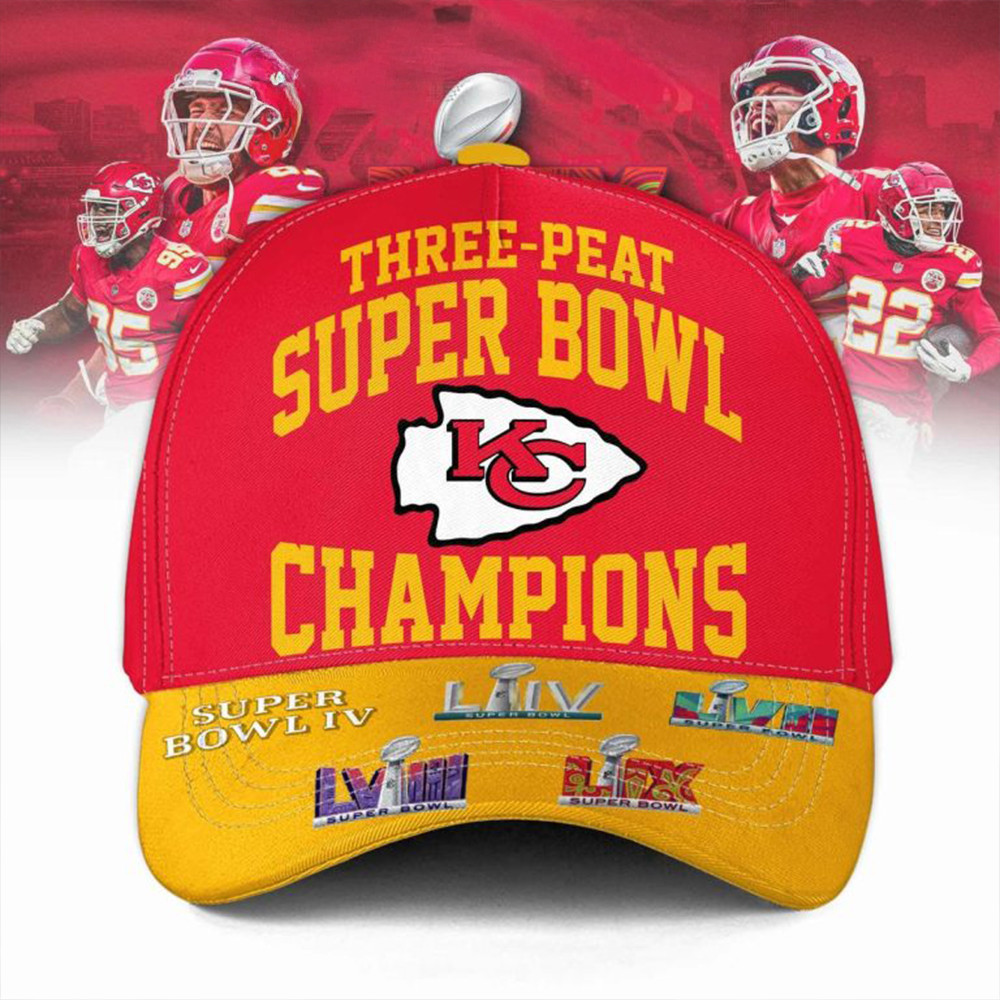 Kansas City Chiefs Three Peat Super Bowl Champions Hat Football Related Gifts-1