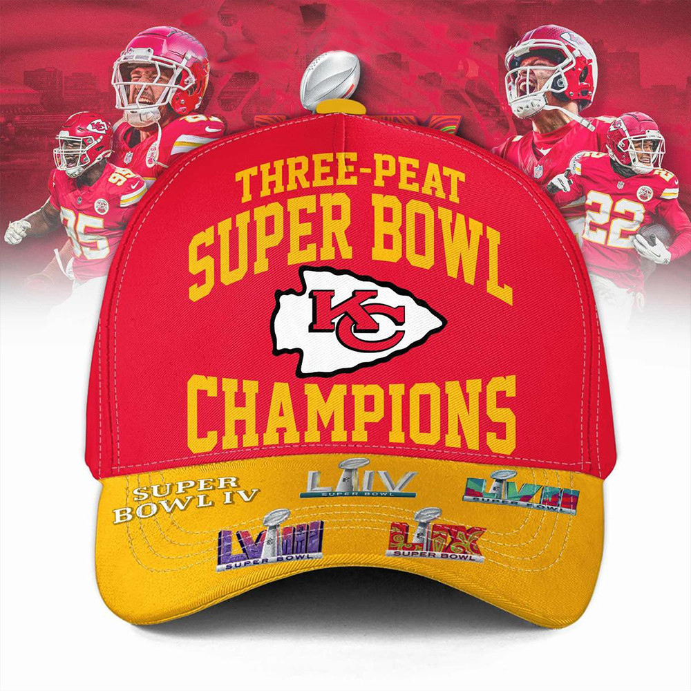Kansas City Chiefs Three Peat Super Bowl Champions Hat Unique Gifts For Football Fans-1