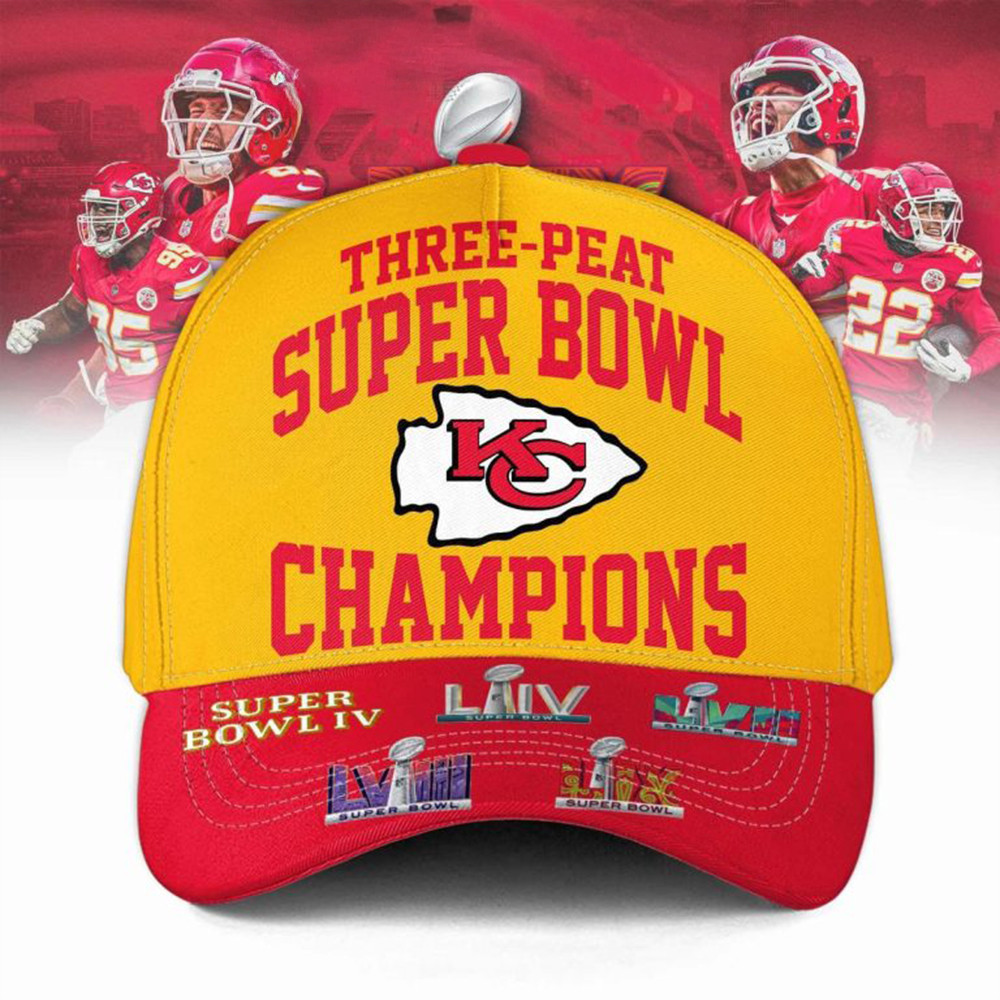 Kansas City Chiefs Three Peat Super Bowl LIX 2025 Champions Hat Football Gifts For Men-1