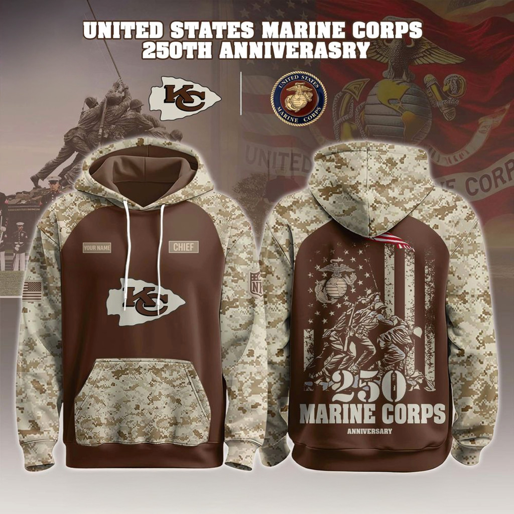 Kansas City Chiefs USMC 250th Birthday Hoodie Chiefs Merch Best Gifts For Football Fans-1