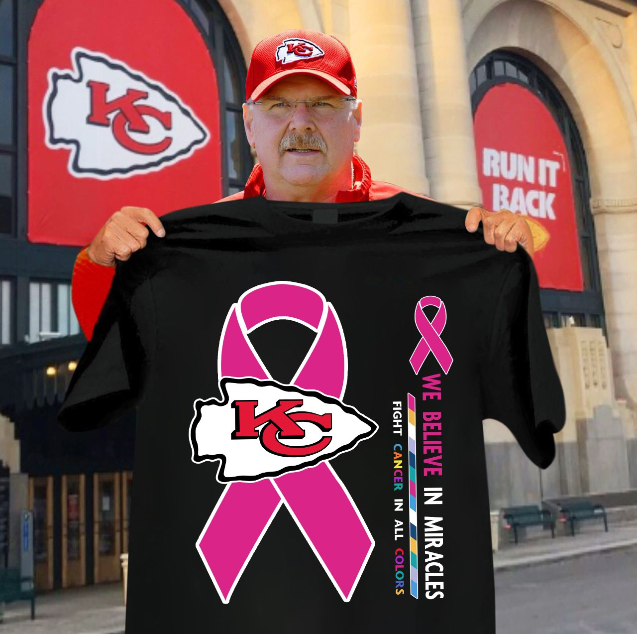 Kansas City Chiefs We Believe In Miracles Fight Cancer In All Colors Shirt Football Fan Gift-1