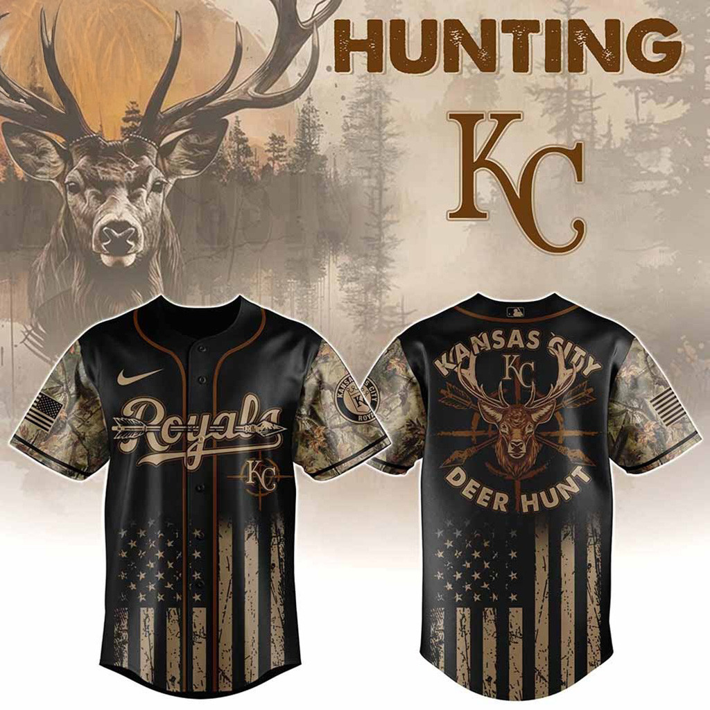 Kansas City Royals MLB X Deer Hunting Baseball Jersey Royals Merch Presents For Baseball Fans-1