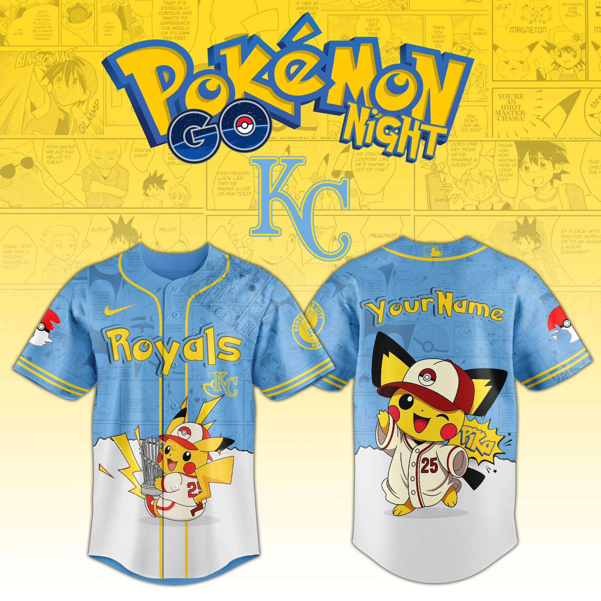 Kansas City Royals Mlb X Pokemon Go Night Personalized Baseball Jersey For Fans-1