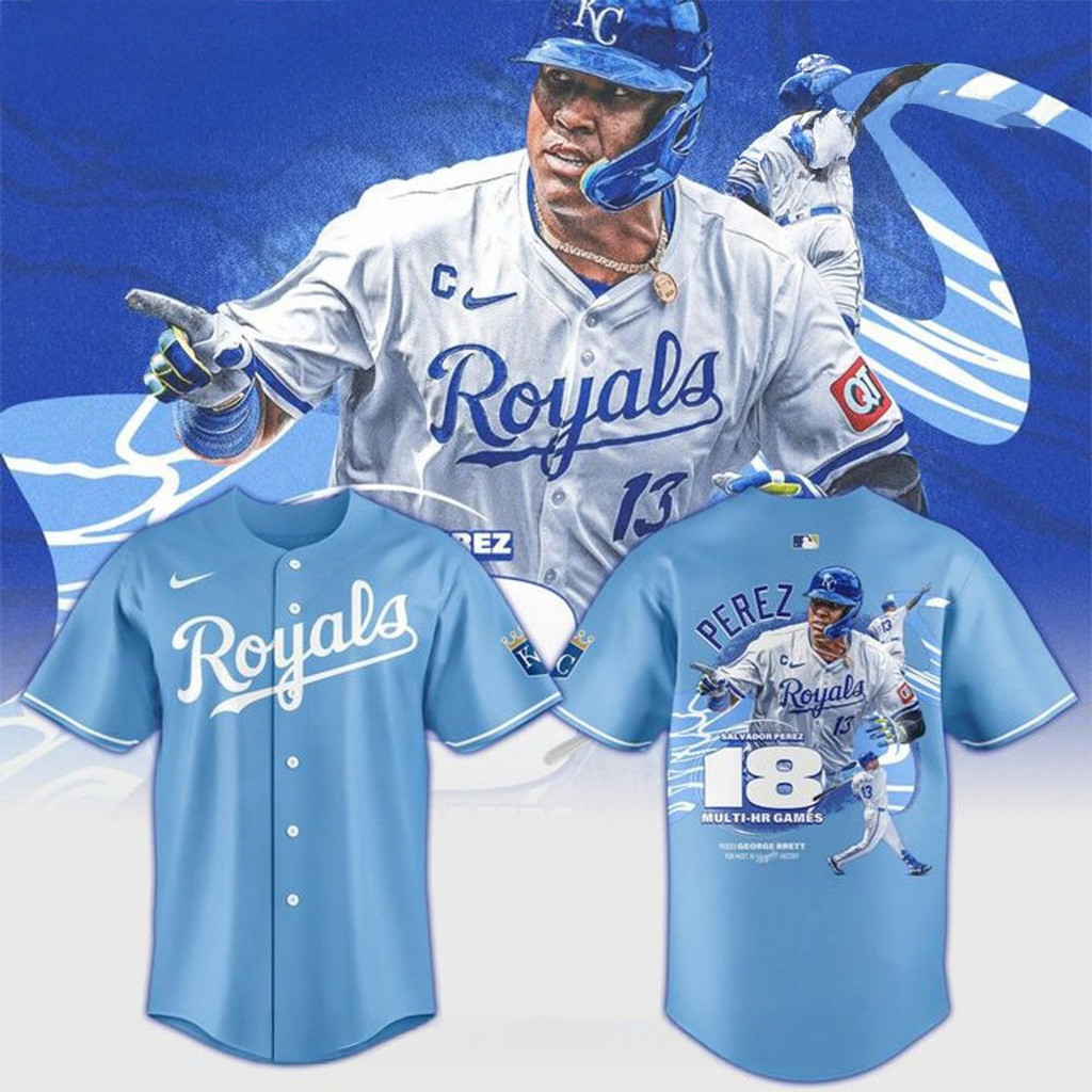 Kansas City Royals Salvador Perez 18 Multihomer Games Baseball Jersey Royals Merch-1