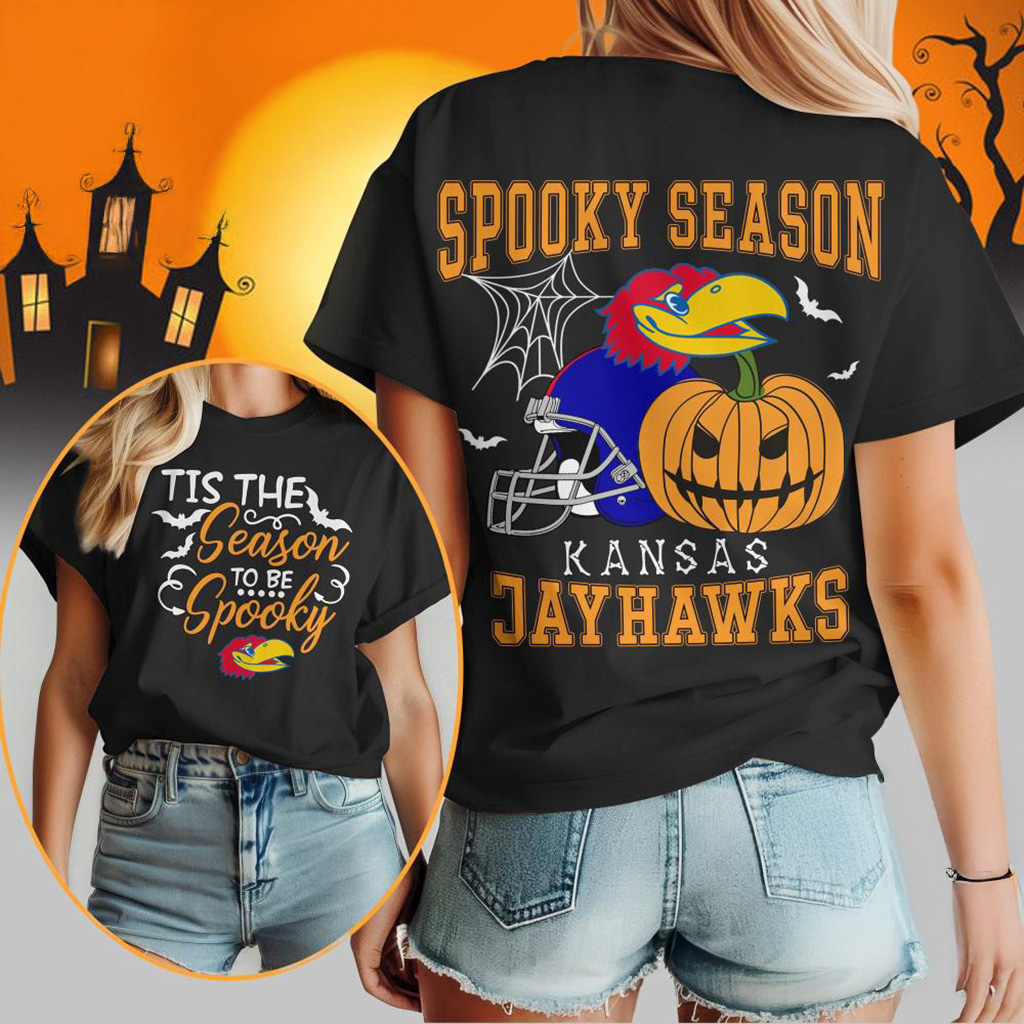 Kansas Jayhawks 2025 NCAA Halloween Spooky Season Vintage T-Shirt Fan Merch Gift For Wife-1