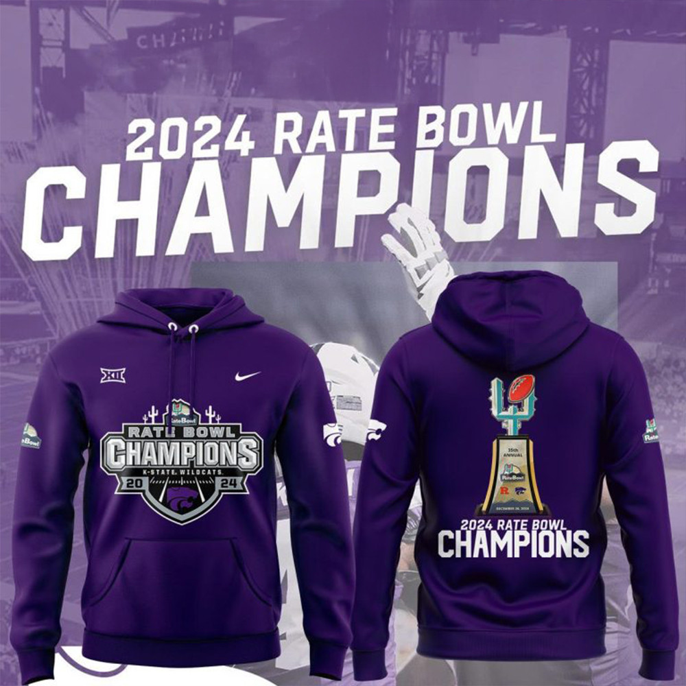 Kansas State Wildcats Football 2024 Rate Bowl Champions Purple Hoodie Gifts For Football Fan-1