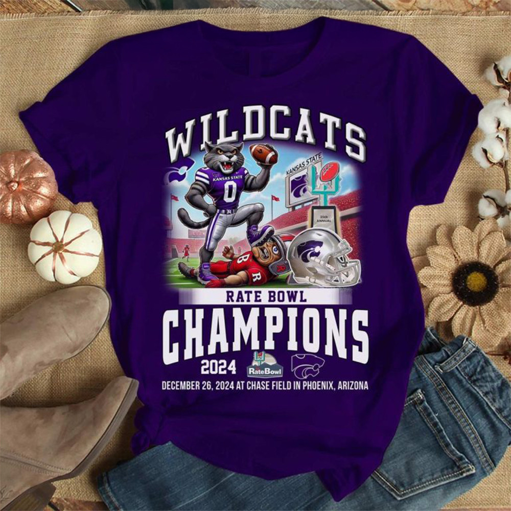 Kansas State Wildcats Rate Bowl Champions 2024 Celebrating T-Shirt Gifts For Football Fans-1