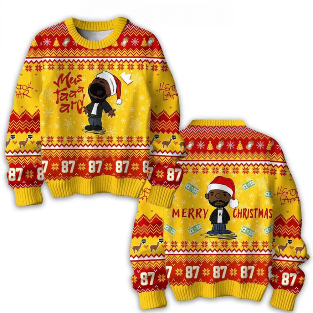Kendrick Lamar Merry Mustard Christmas Holidays Ugly Sweater Gifts For Rapper Fans-1