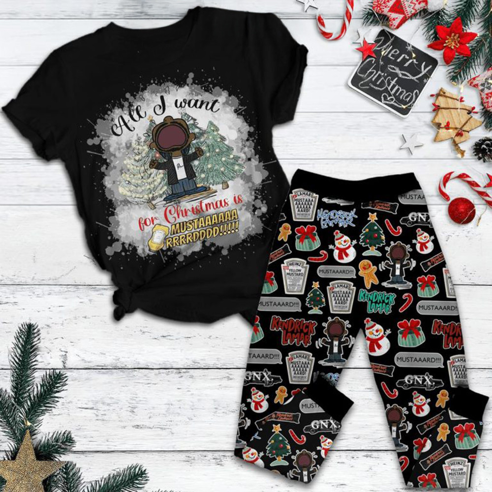 Kendrick Lamar Mustard Christmas Time Fleece Pajamas Set Gifts For Music Fans-1 Kendrick Lamar Mustard Christmas Time Fleece Pajamas Set Gifts For Music Fans-1