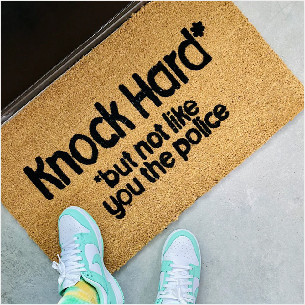 Knock Hard But Not Like You The Police Doormat Front Door Mats Funny Housewarming Gift-1