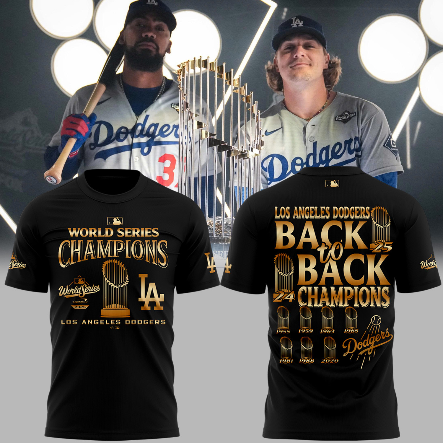 LA Dodgers 2025 World Series T-Shirt Back To Back Champions Baseball Merch Dodgers Gifts-1