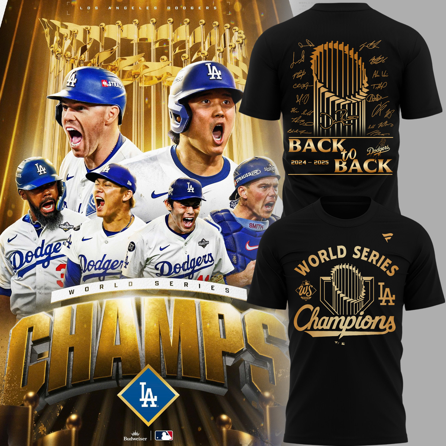 LA Dodgers 2025 World Series T-Shirt Back To Back Champions Best Gifts For Baseball Players-1