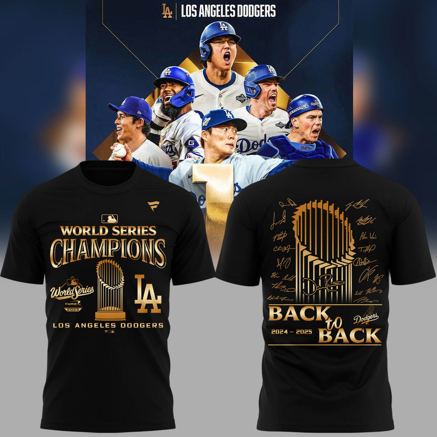 LA Dodgers 2025 World Series T-Shirt Back To Back Champions Dodger Signature Shirt Presents-1