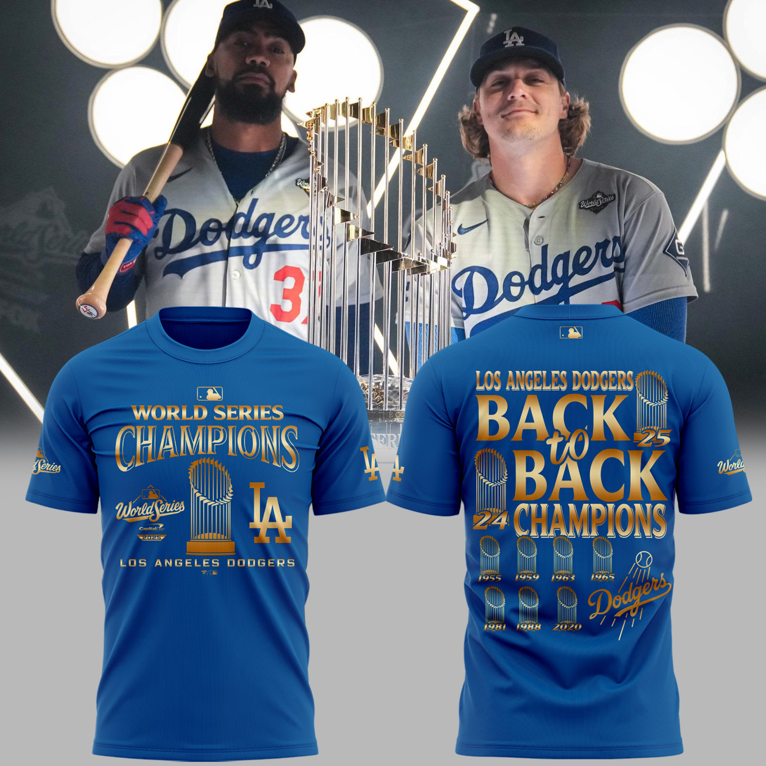 LA Dodgers 2025 World Series T-Shirt Dodgers Back To Back Champions Baseball Christmas Gifts-1