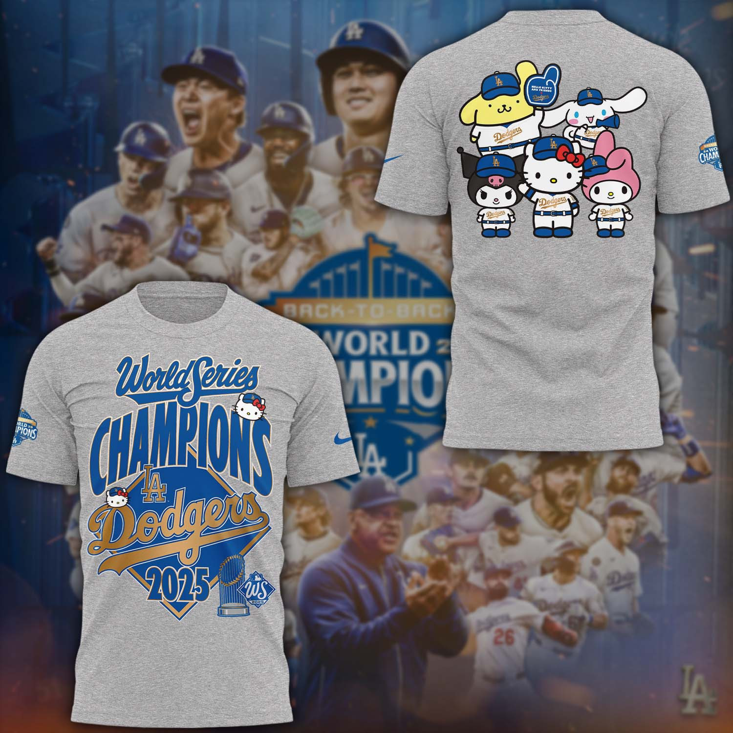 LA Dodgers 2025 World Series X Hello Kitty T-Shirt Baseball Team Merch Hello Kitty Fan Gifts-1