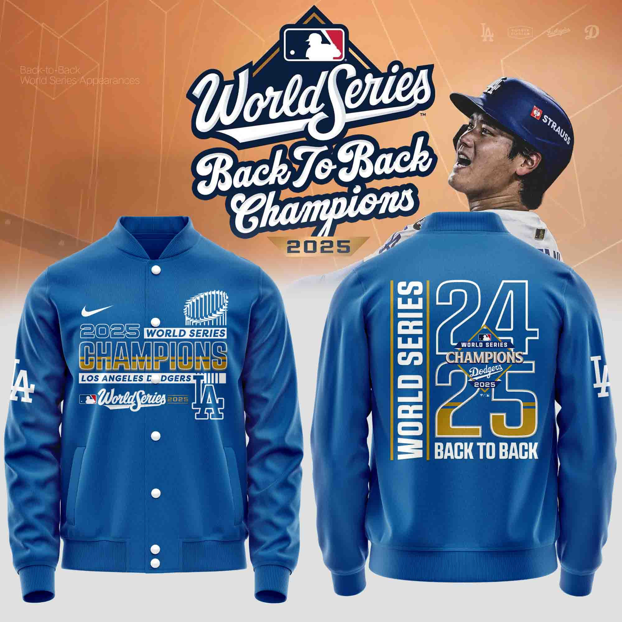 LA Dodgers Back To Back Champions Baseball Jacket Dodgers 24 25 Back To Back World Series Merch-1 LA Dodgers Back To Back Champions Baseball Jacket Dodgers 24 25 Back To Back World Series Merch-1