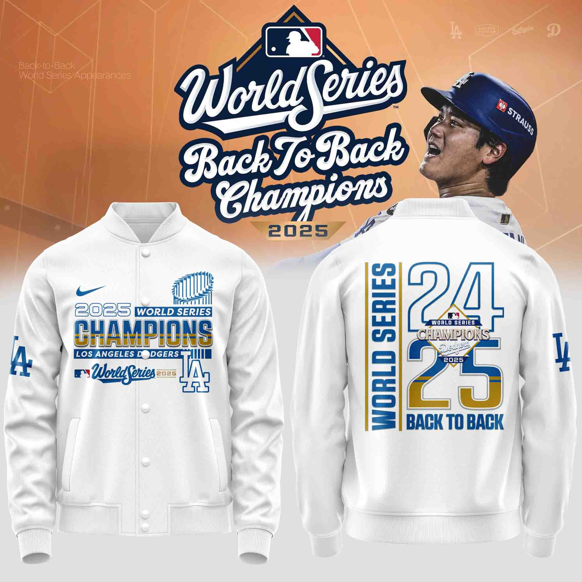 LA Dodgers Back To Back Champions Baseball Jacket Dodgers World Series Merch 2025 Fans Gifts-1