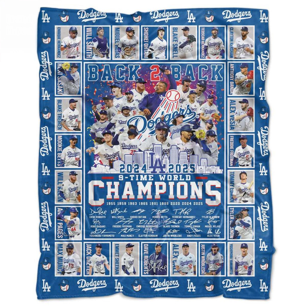LA Dodgers Back To Back Champions Blanket Time World Champions Los Angeles Dodgers Blanket-1