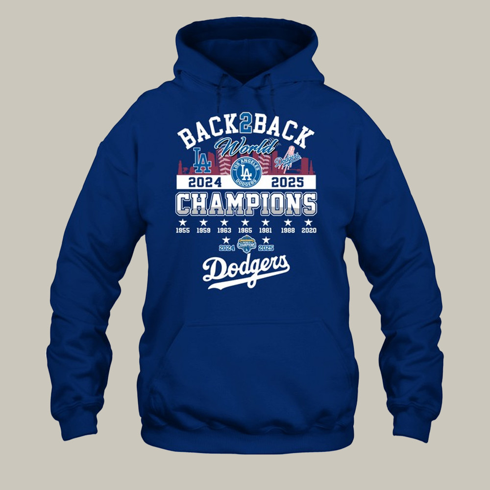 LA Dodgers Back To Back Champions Hoodie Dodger World Series Merch Baseball Gifts-1