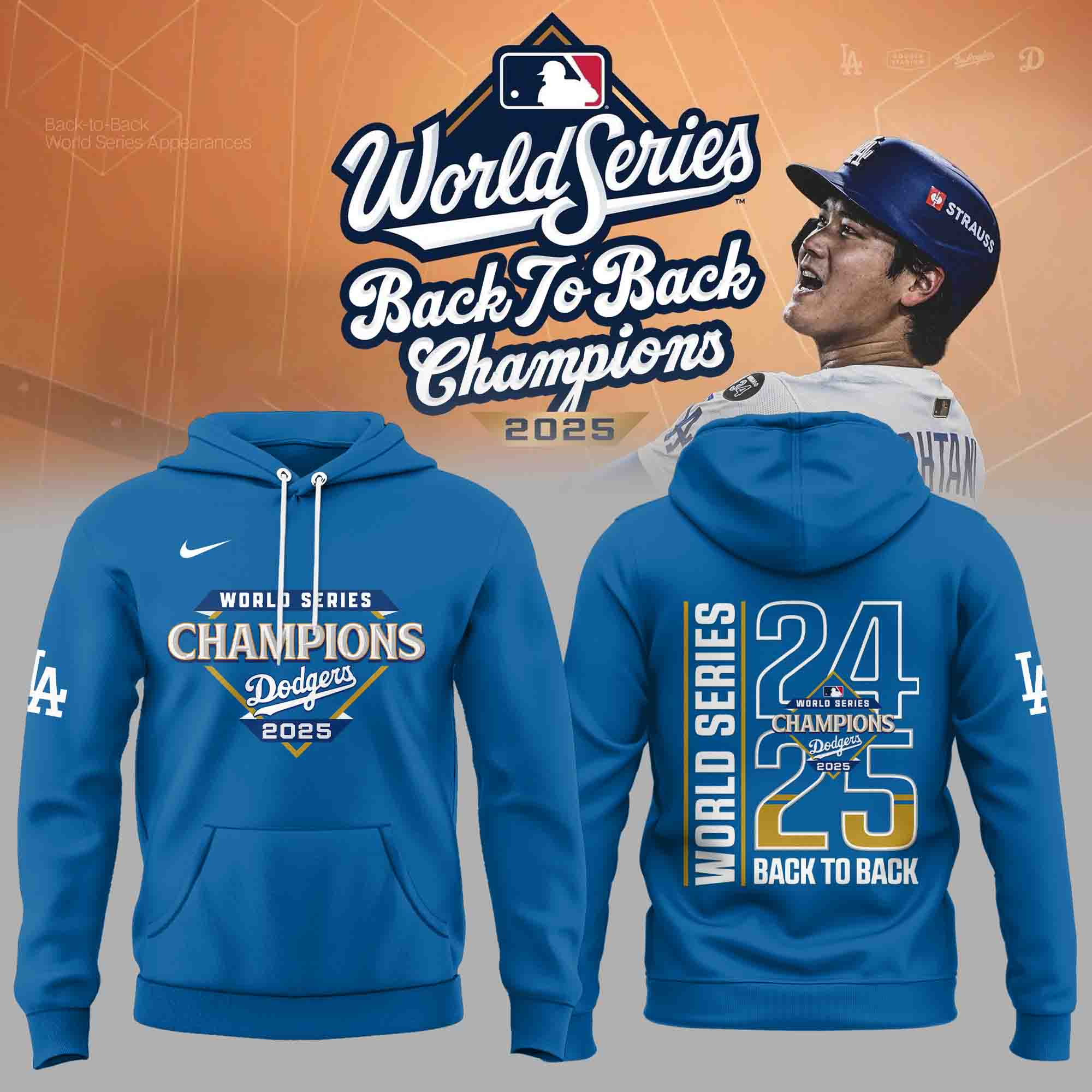 LA Dodgers Back To Back Champions Hoodie Los Angeles Dodgers World Series Merch 2025 Apparel-1