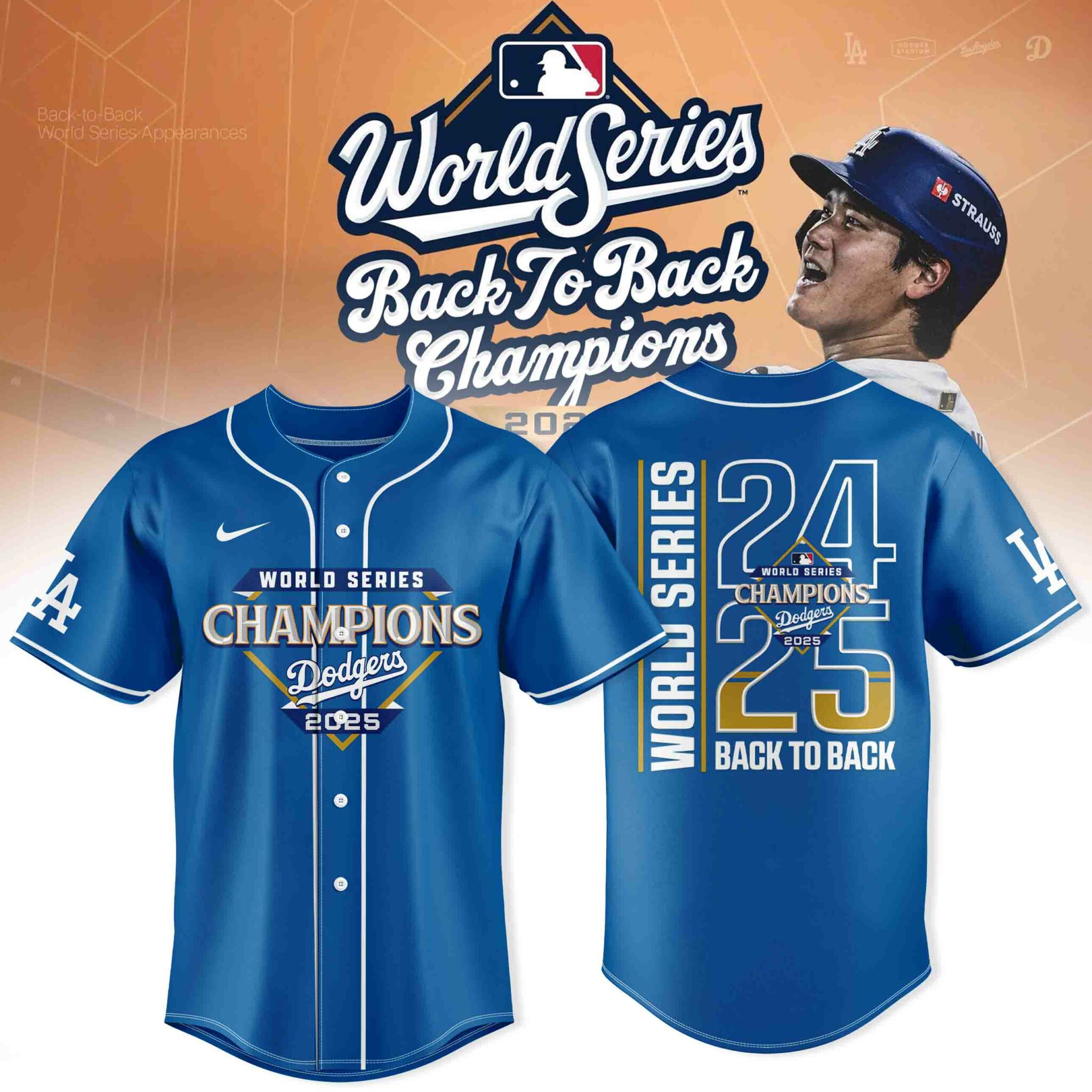 LA Dodgers Back To Back Champions Jersey 2025 Los Angeles Dodgers World Series Merch Him Gifts-1
