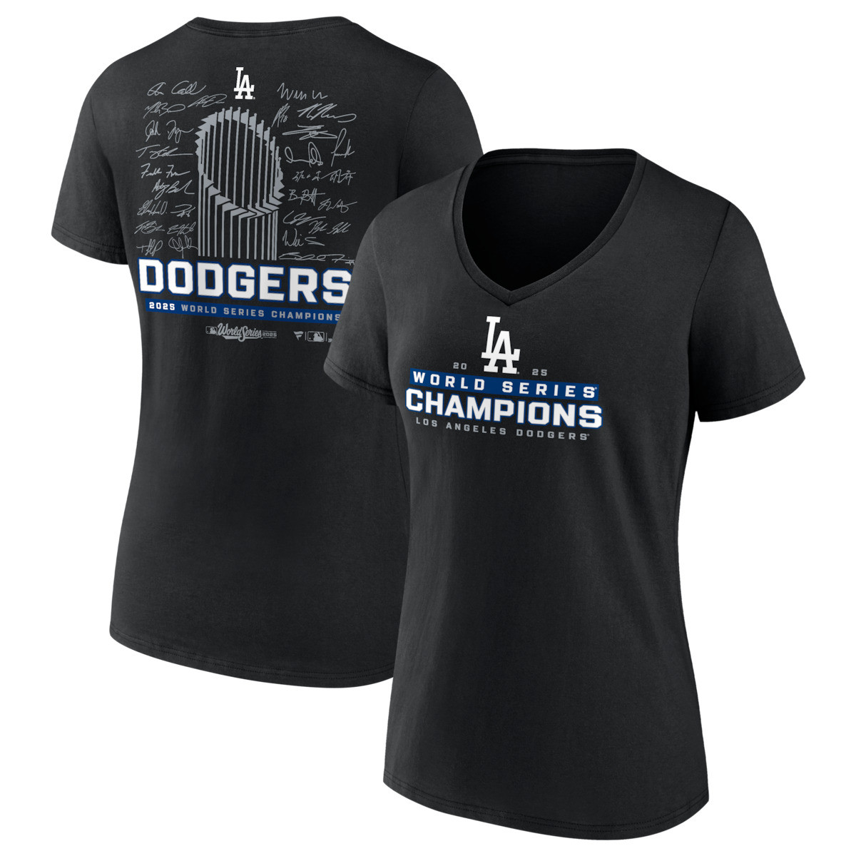 LA Dodgers Back To Back Champions Shirt Los Angeles Dodgers 2025 World Series Champions Signature V-Neck-1