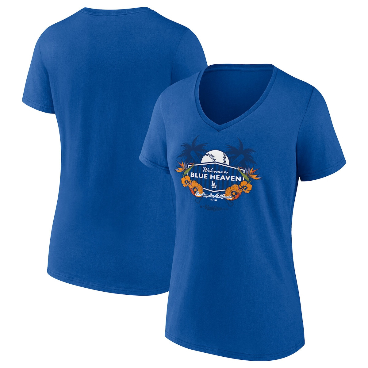 LA Dodgers Back To Back Champions Shirt Los Angeles Dodgers Royal 2025 World Series Champions Hometown V-Neck-1