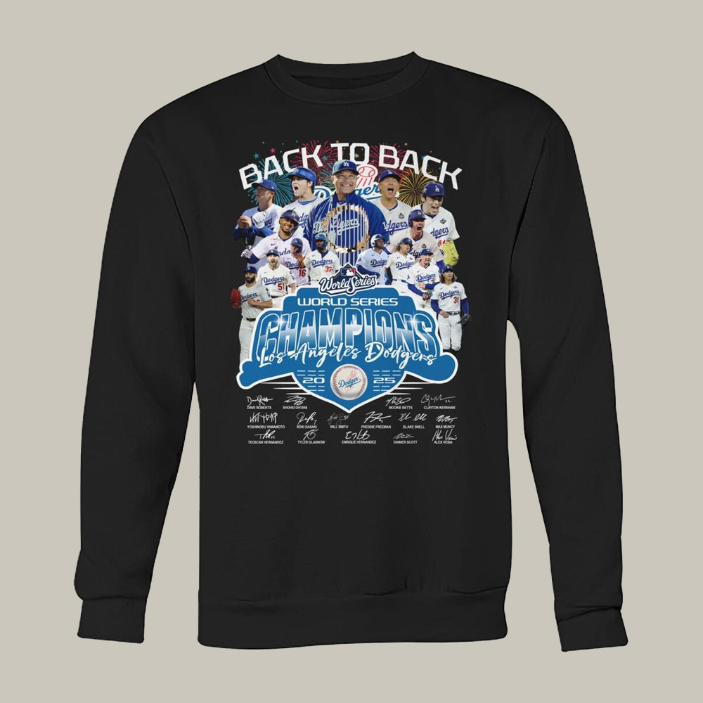LA Dodgers Back To Back Champions Sweatshirt World Series Champions Signature Merch Gifts-1