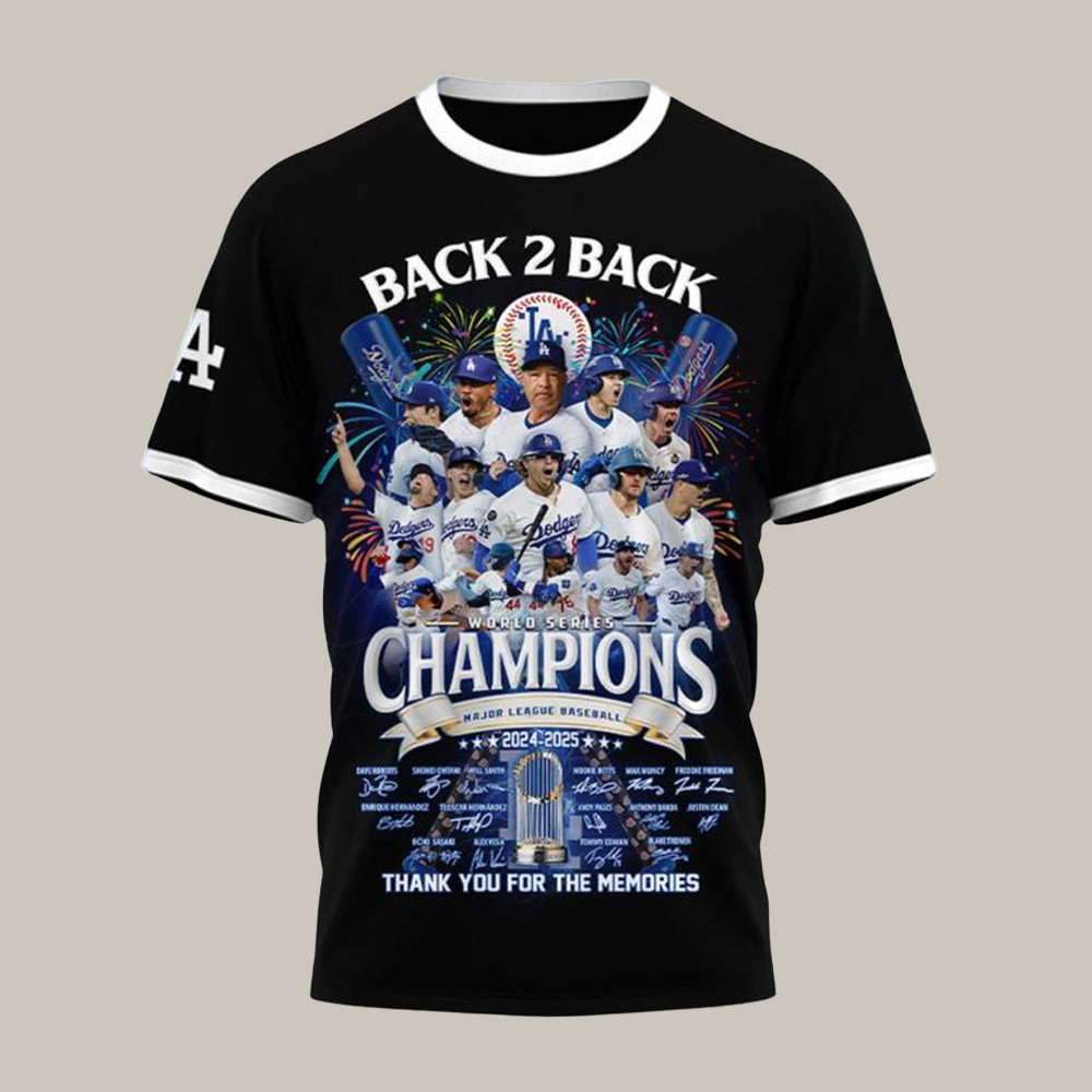 LA Dodgers Back To Back Champions T-Shirt Dodger World Series Shirt Baseball Father's Day Gifts-1