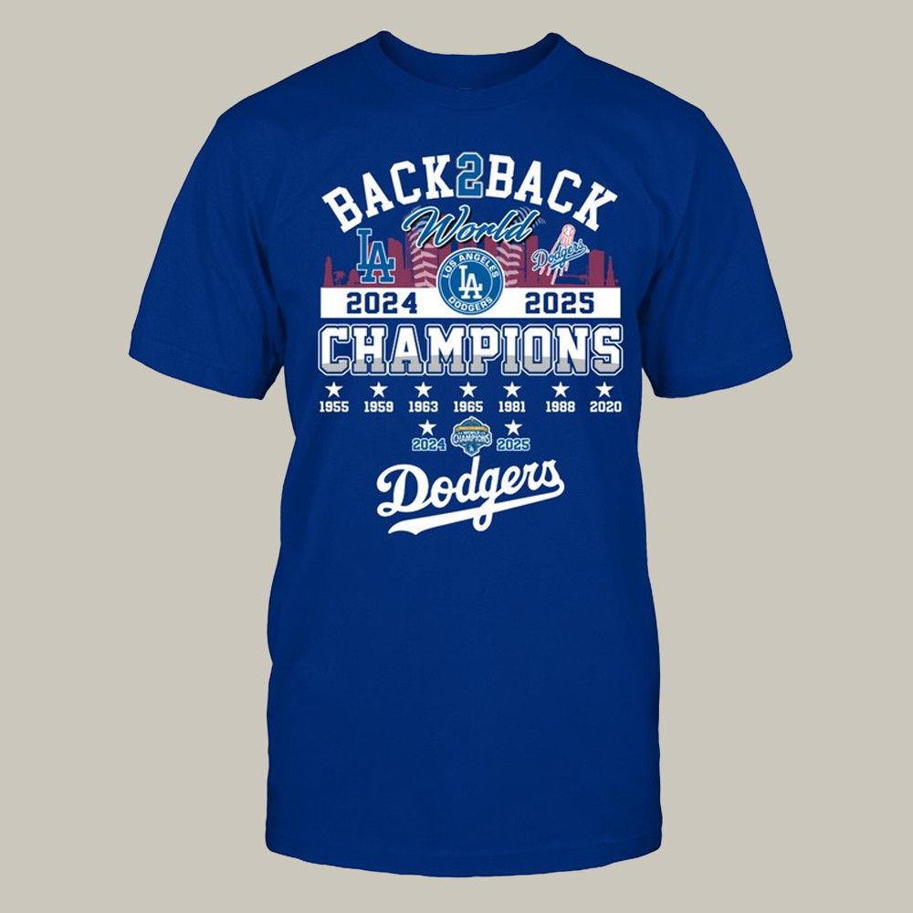LA Dodgers Back To Back Champions T-Shirt Dodgers Championships Baseball Enthusiasts Gifts-1