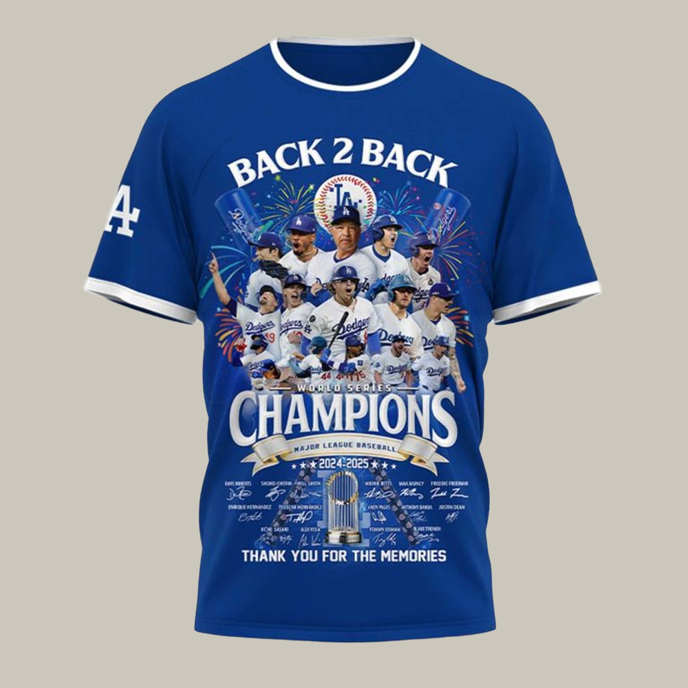 LA Dodgers Back To Back Champions T-Shirt Thank You For The Memories Dodger World Series Merch-1