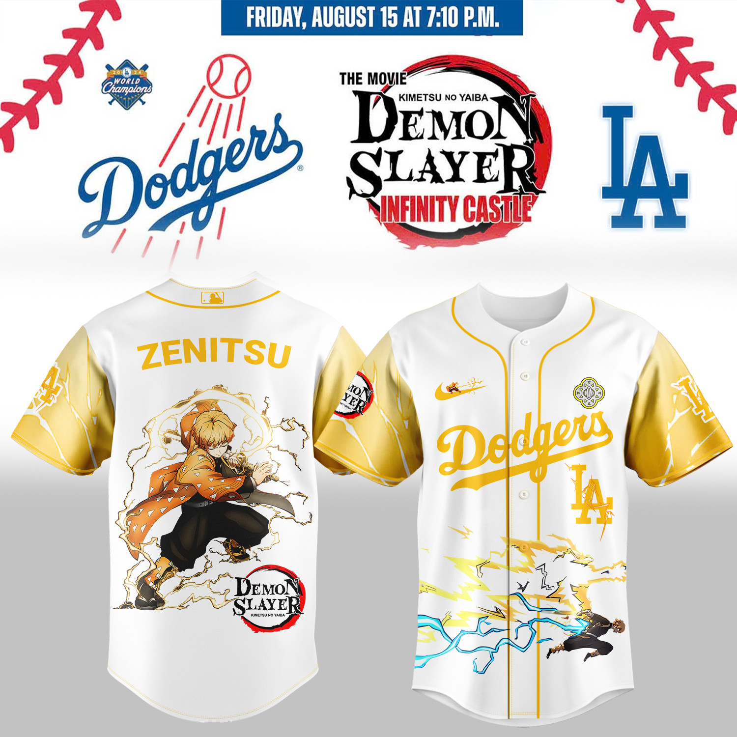 LA Dodgers Demon Slayer Agatsuma Zenitsu Jersey 2025 Gifts For Baseball Fans-1