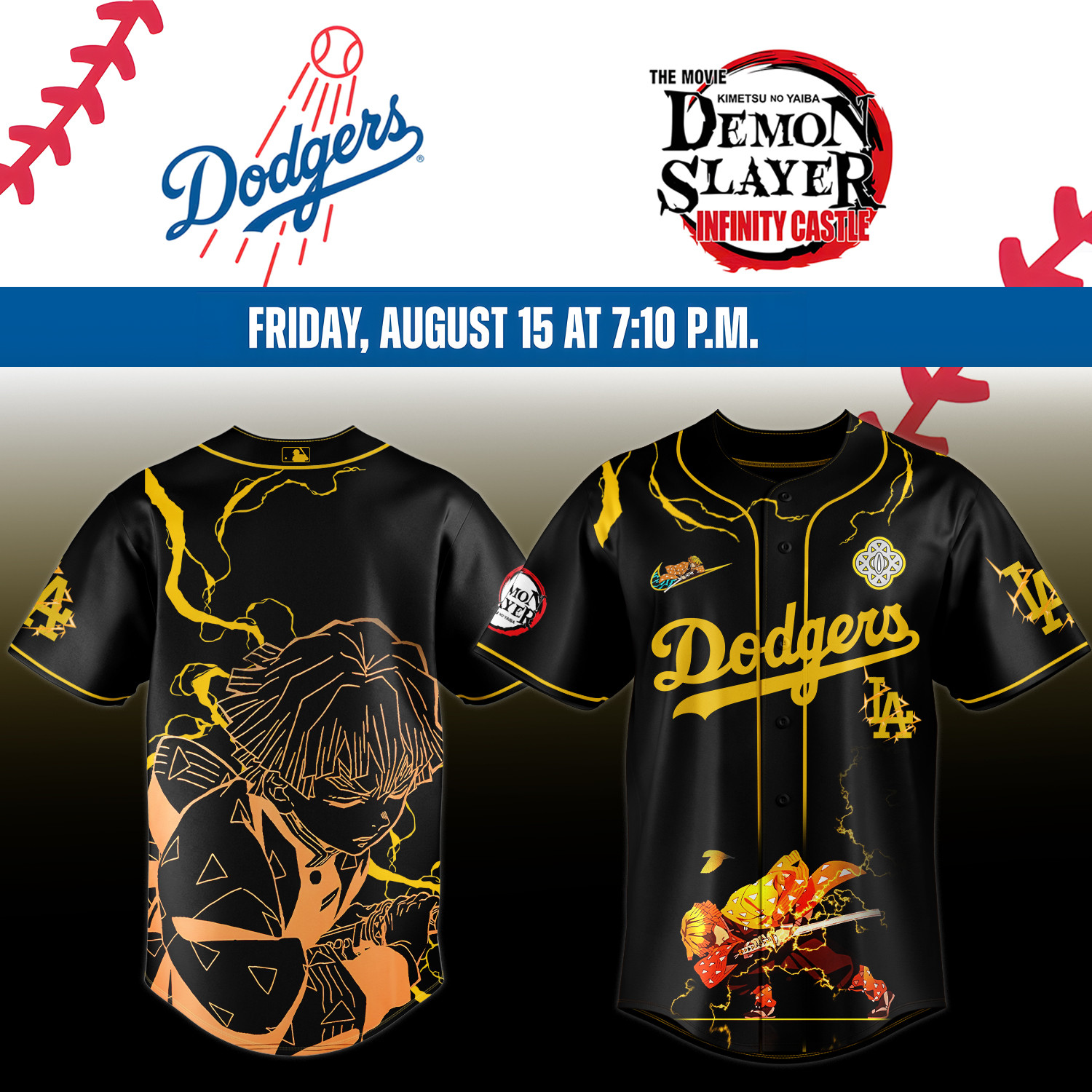 LA Dodgers Demon Slayer Agatsuma Zenitsu Jersey 2025 Gifts For Baseball Lovers-1