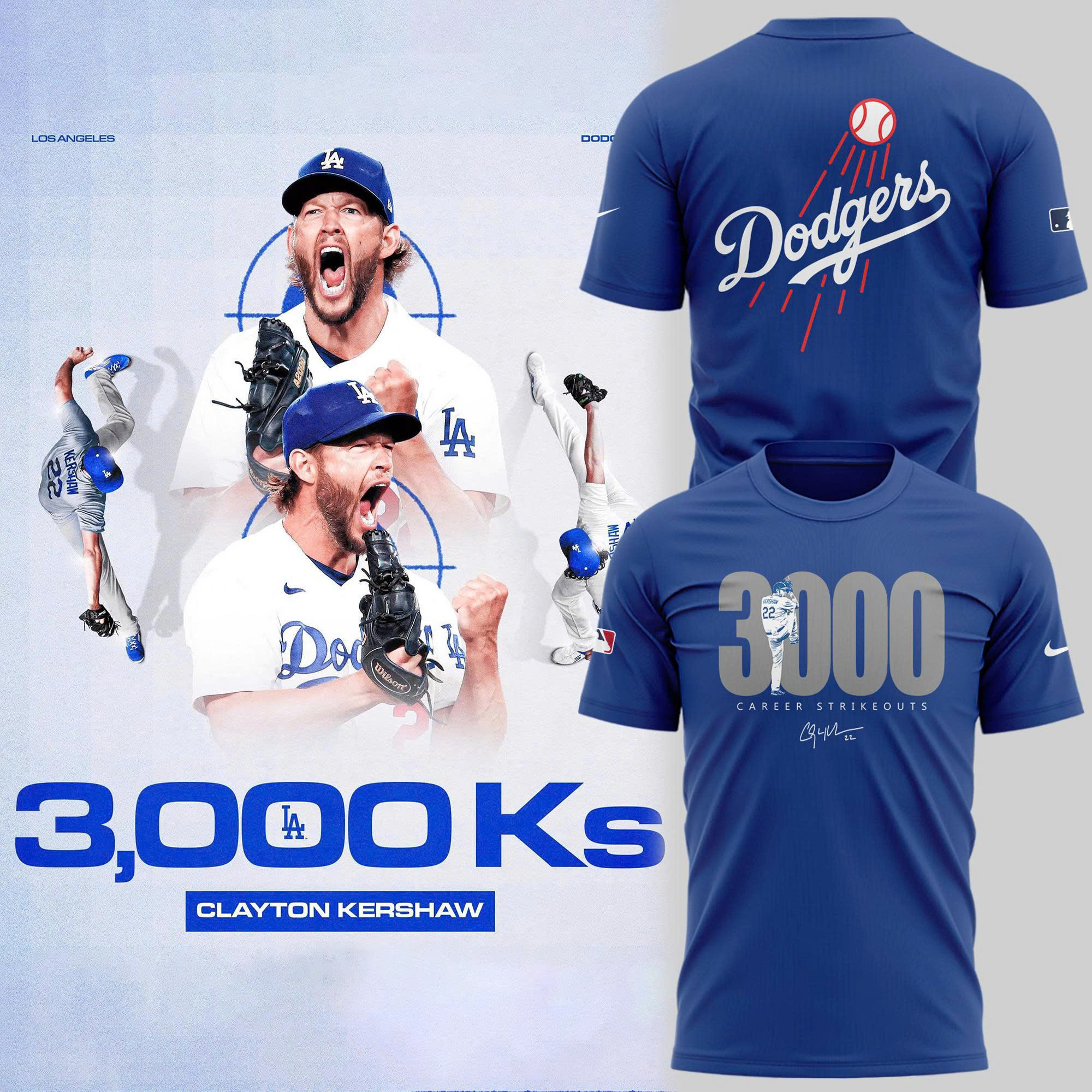 LA Dodgers Kershaw T-Shirt 3000 Career Strikeout Gifts For Baseball Players-1