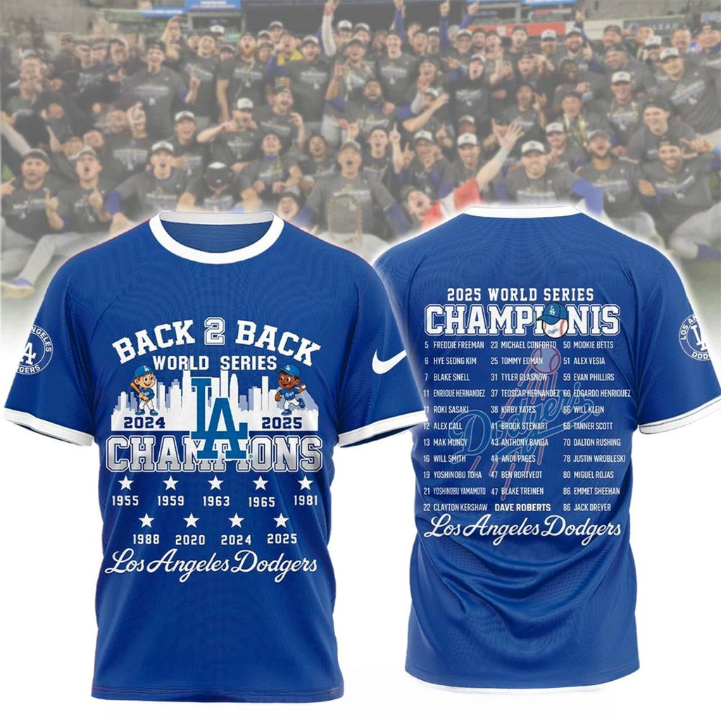 LA Dodgers Merch Back 2 Back World Series 2024 2025 Champions Los Angeles Dodgers T-Shirt-1