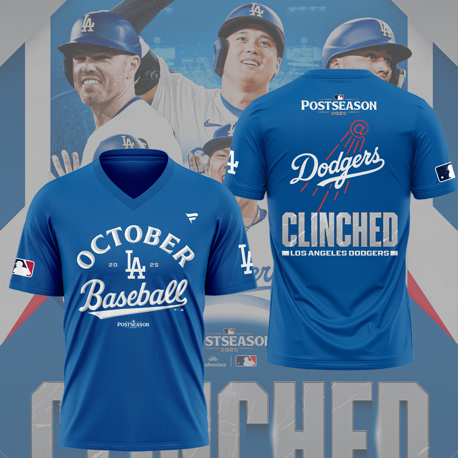 LA Dodgers Post Season V-Neck Shirt Dodgers Back To Back Champions Gifts For Baseball Lovers-1
