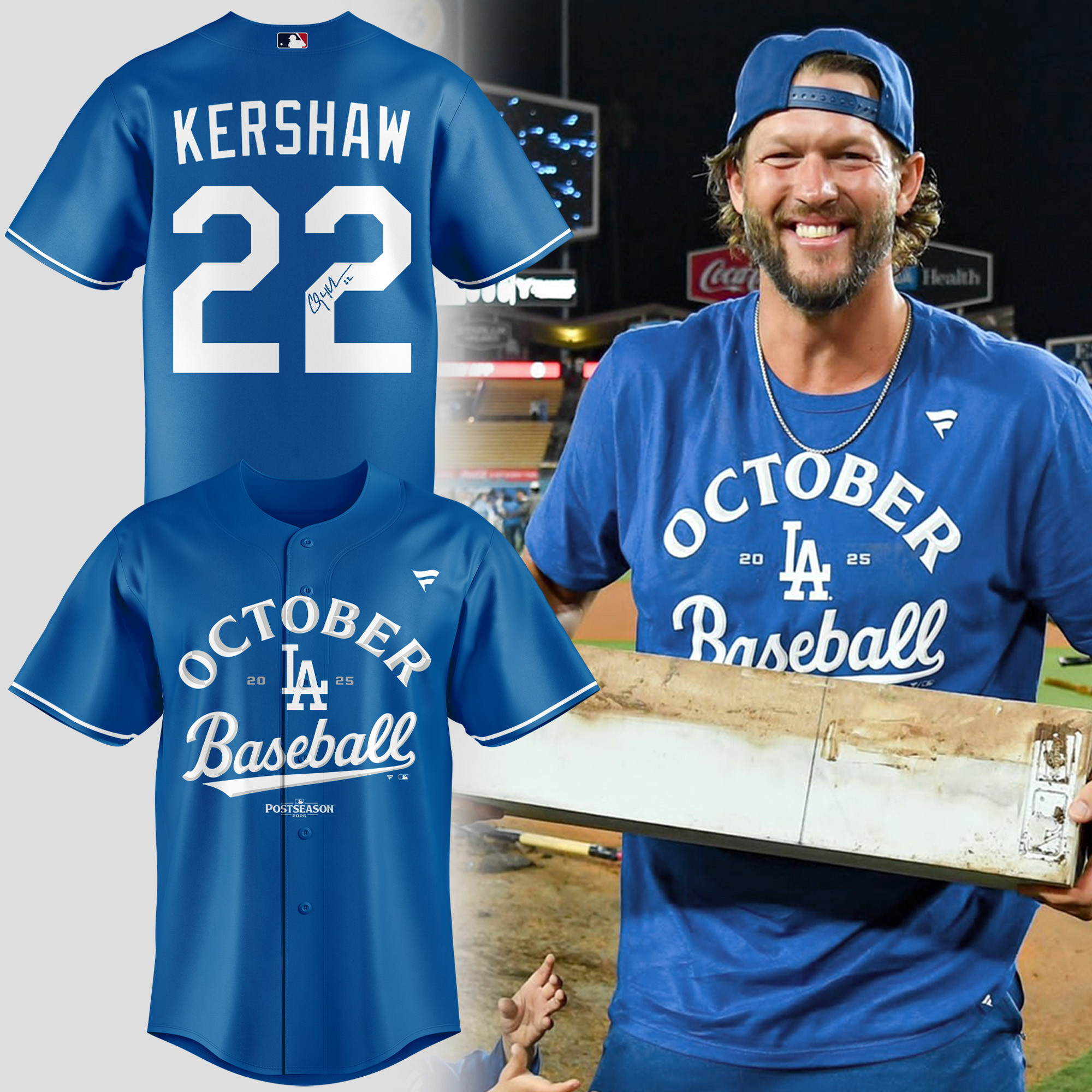 LA Dodgers Postseason Jersey Kershaw 22 Baseball Team Merch Gifts For Baseball Players-1