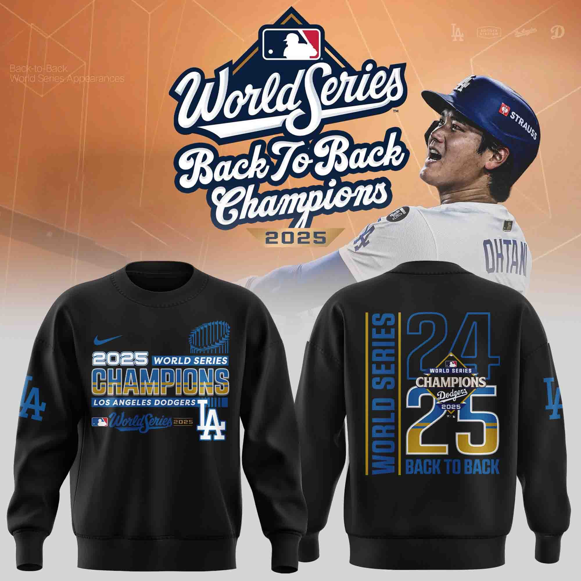 LA Dodgers World Series 2025 Sweatshirt Dodgers Back To Back Champion Unique Baseball Gifts-1