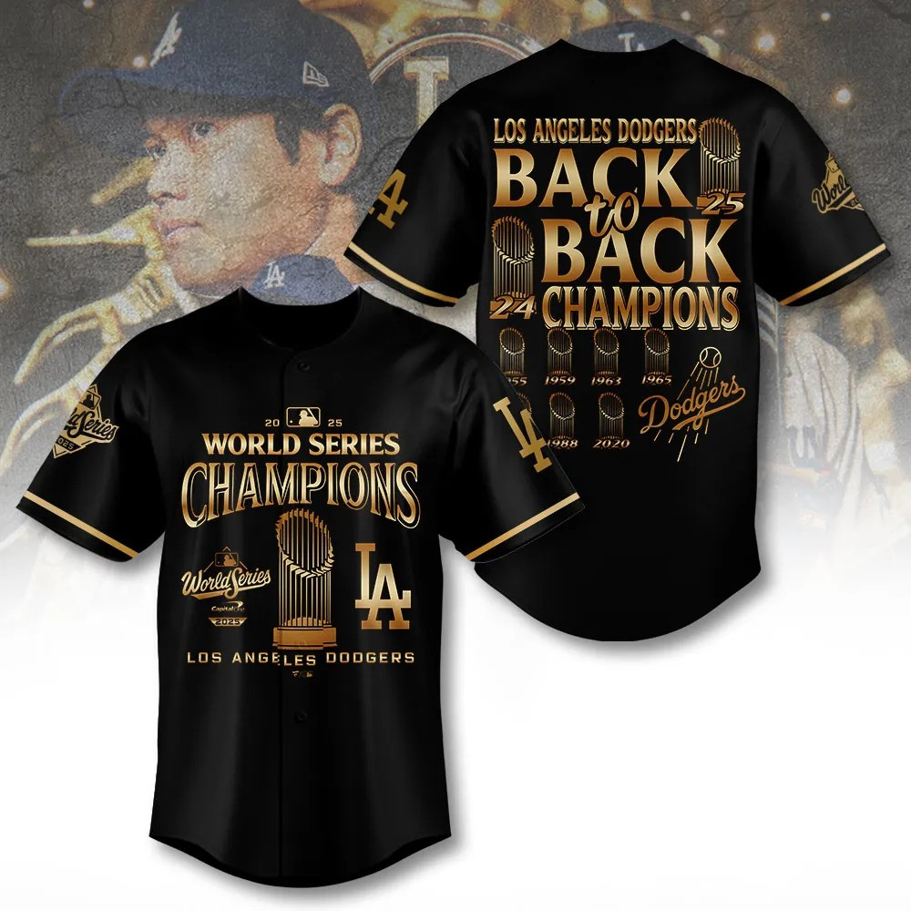 LA Dodgers World Series Merch 2025 Los Angeles Dodgers Back To Back Champions Jersey Black-1