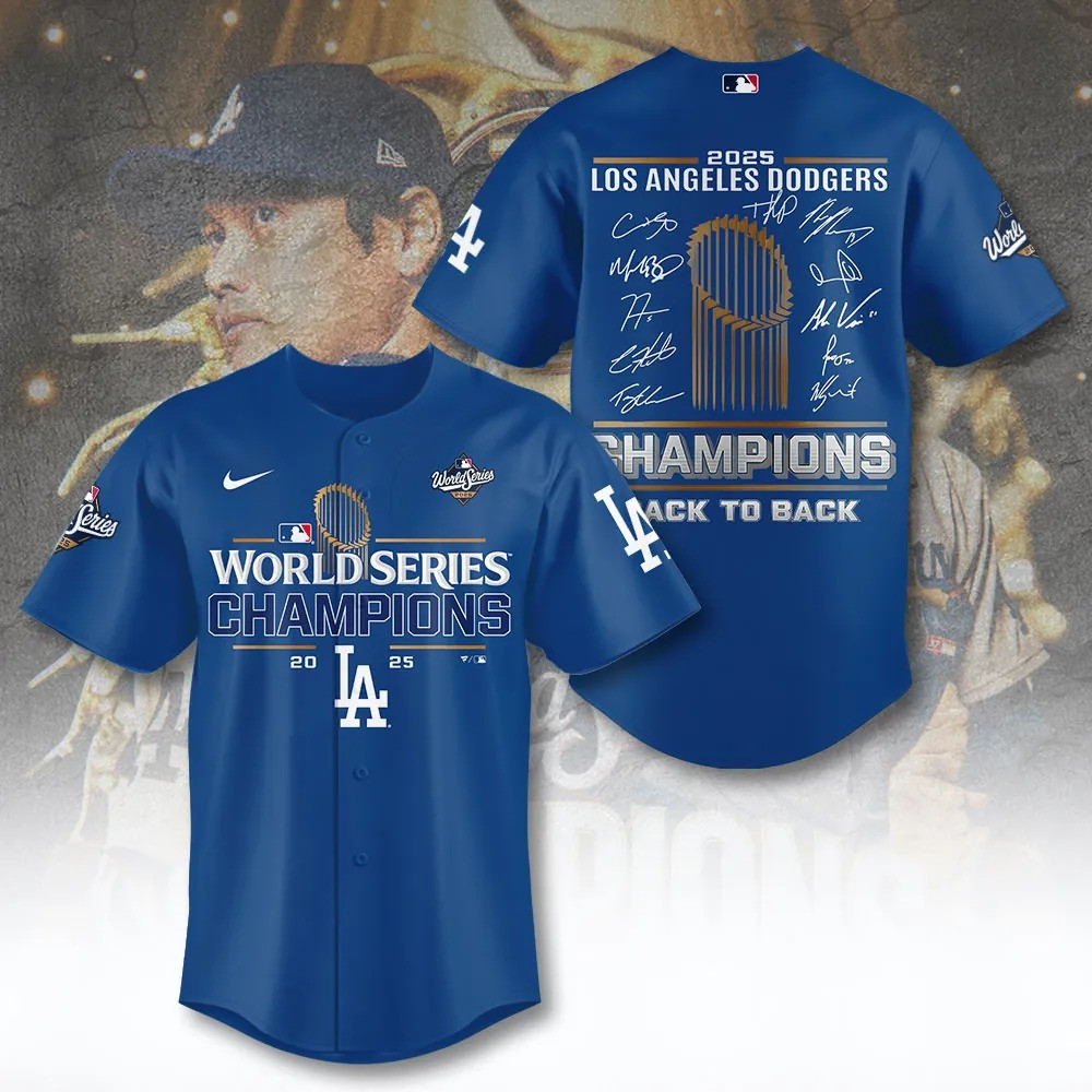 LA Dodgers World Series Merch 2025 Los Angeles Dodgers Back To Back Champions Jersey Blue-1