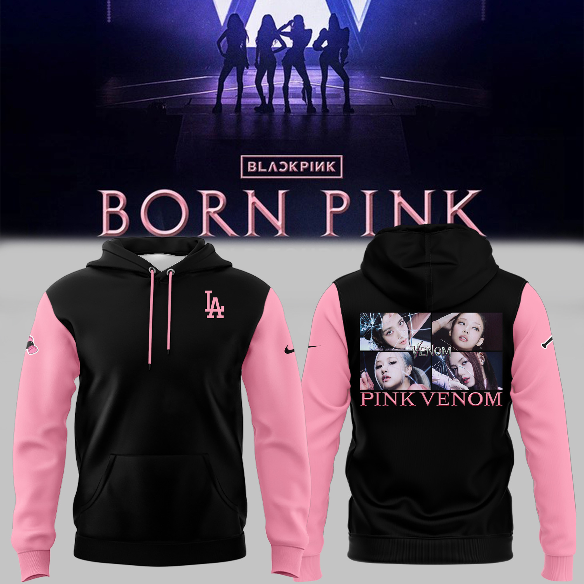 LA Dodgers X Blackpink Hoodie Pink Venom Dodger World Series Merchandise 2025 Gifts For Fans-1