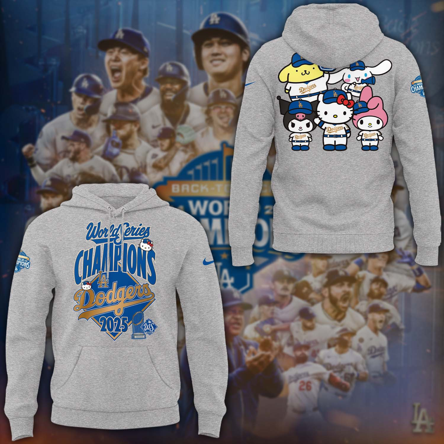 LA Dodgers X Hello Kitty Hoodie Dodger World Series Merch Gifts For Baseball Lovers-1