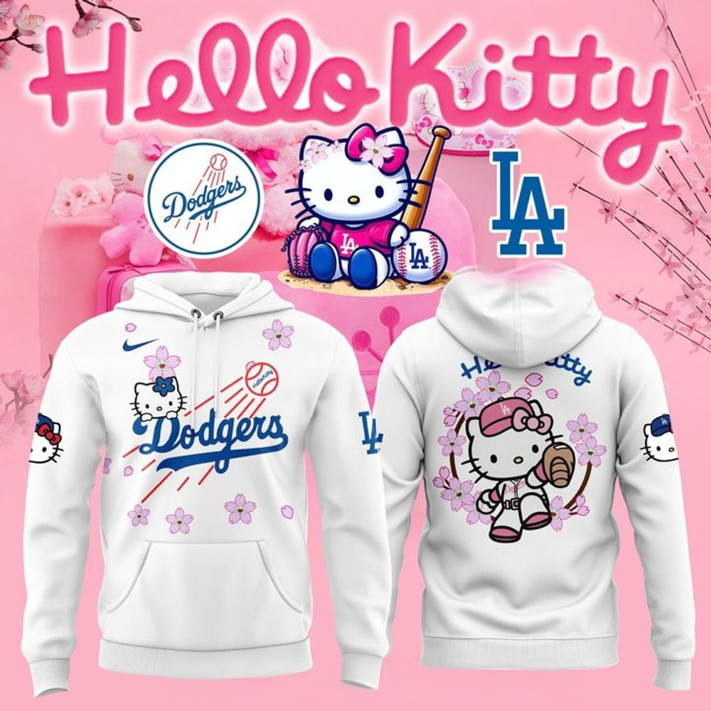 LA Dodgers x Hello Kitty Cherry Blossom Hoodie LA Dodgers Merch Fathers Day Gifts For Husband-1