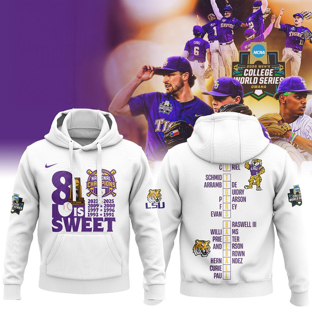 LSU Championship Hoodie 2025 LSU Tigers 8x NCAA Baseball Champions Hoodie-1