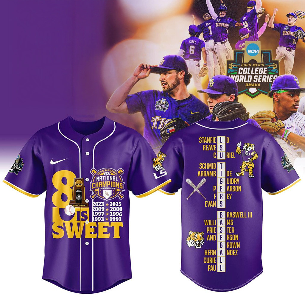 LSU Championship Shirt Merch LSU Tigers 8x NCAA Baseball Champions Baseball Jersey-1 LSU Championship Shirt Merch LSU Tigers 8x NCAA Baseball Champions Baseball Jersey-1