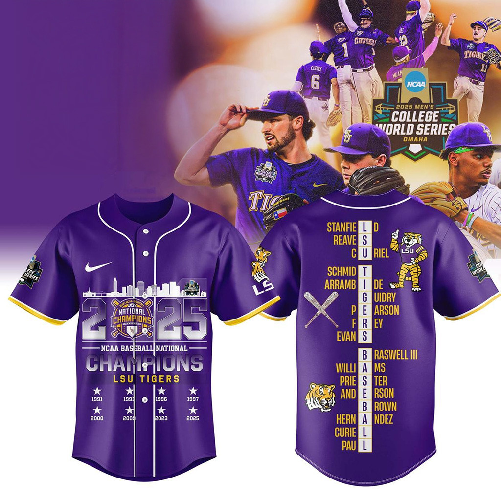 LSU Tigers 2025 NCAA Baseball National Champions Baseball Jersey LSU Championship Shirt Merch-1