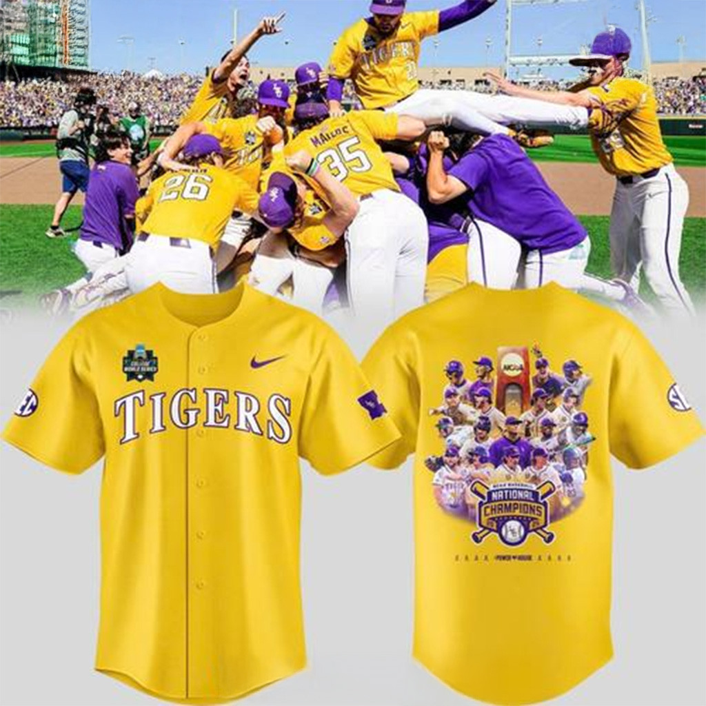 LSU Tigers 2025 NCAA Baseball National Champions Baseball Jersey LSU Tigers Merch Gifts For Fan-1